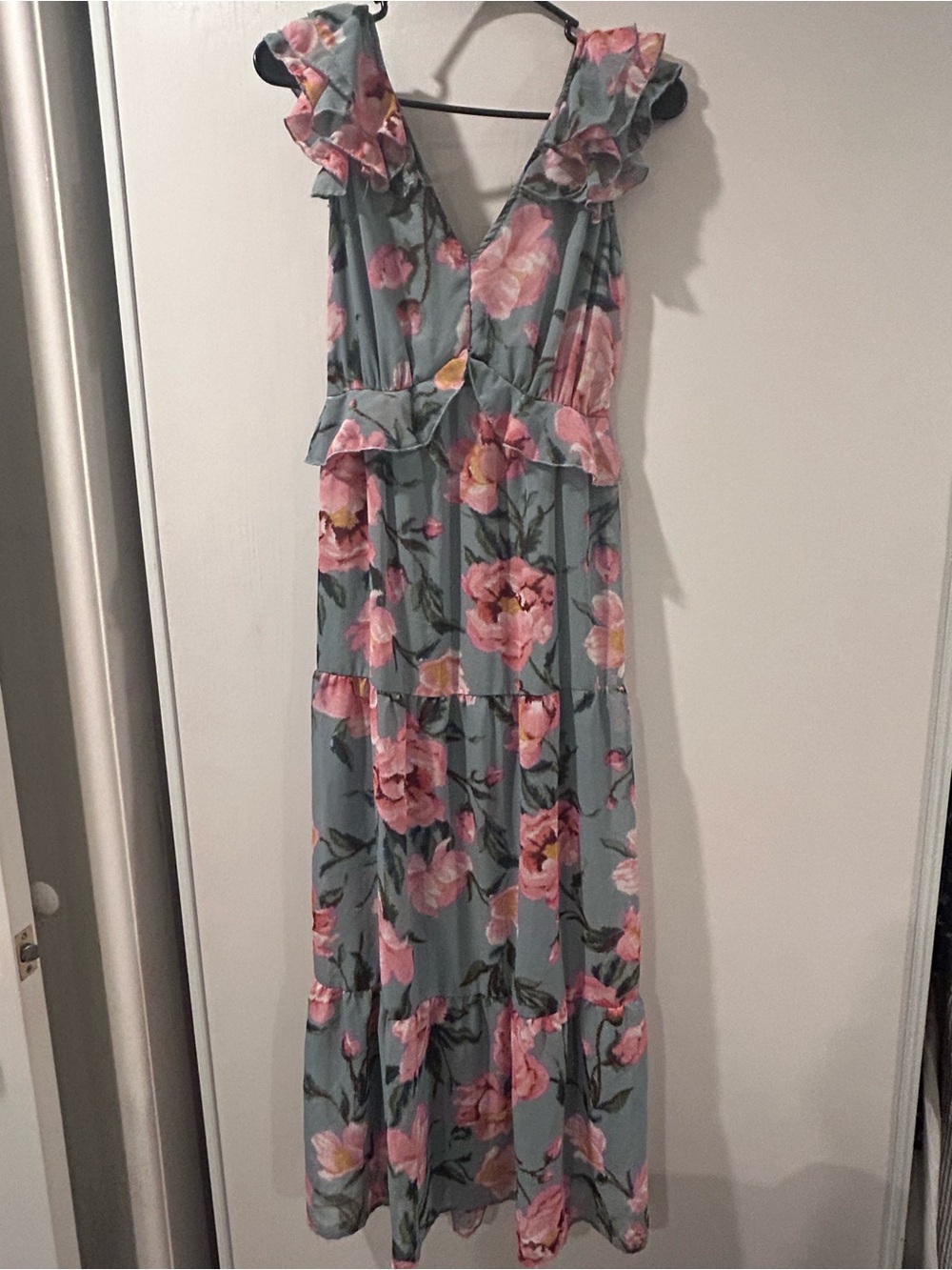Indigo Rose Women's Floral Dress in Dusty Blue and Coral